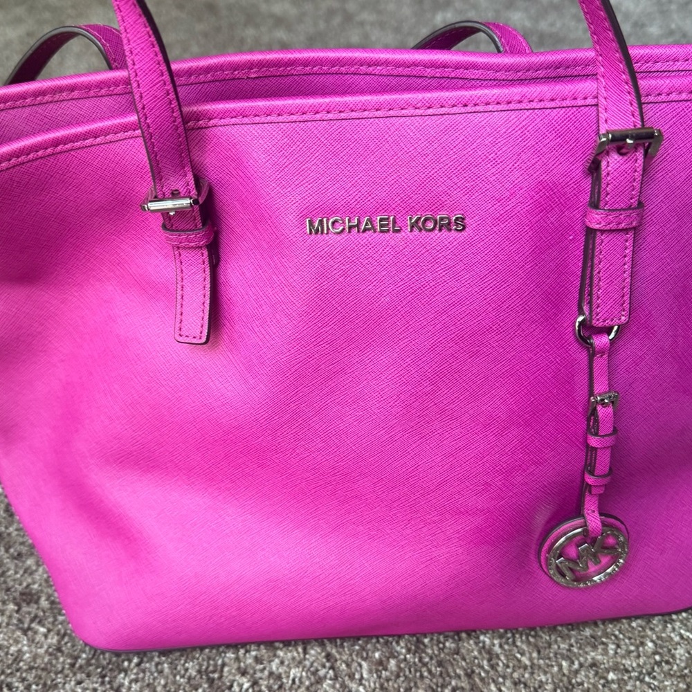 Michael Kors Pink Leather Tote with Silver Hardware